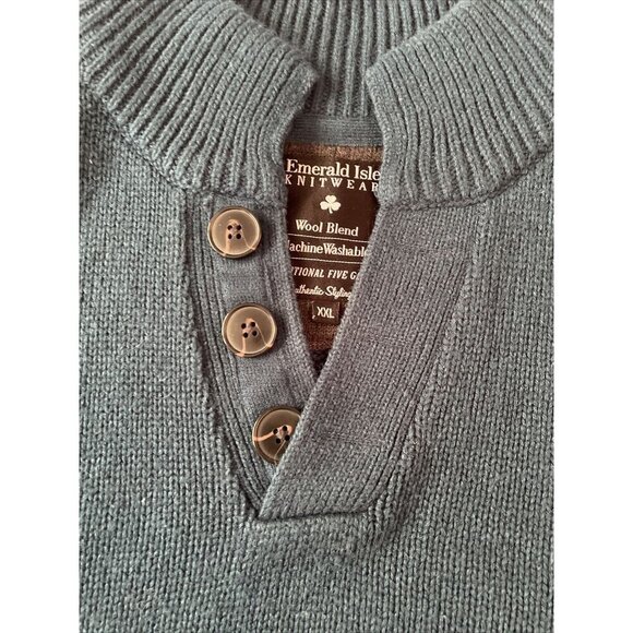 Emerald Isle Knitwear Wool Blend XXL Pullover Sweater With Buttoned Collar & Tex - Picture 3 of 12